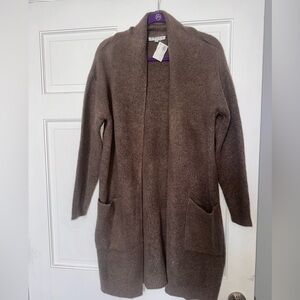 HYFVE Long Cardigan Duster Sweater Brown Open Front Pockets Size S NWT